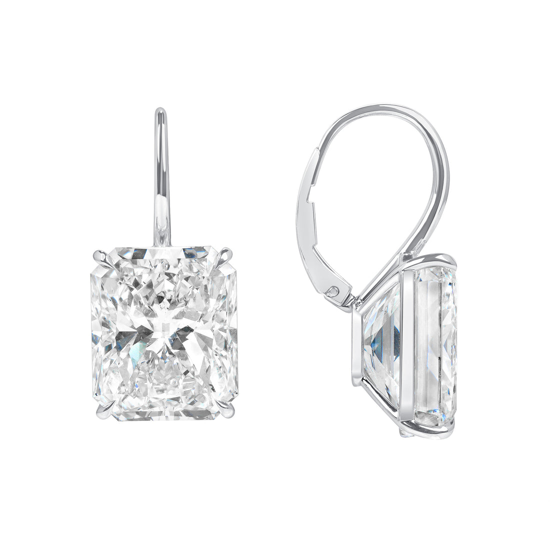 Radiant Cut Diamond Leverback Earrings