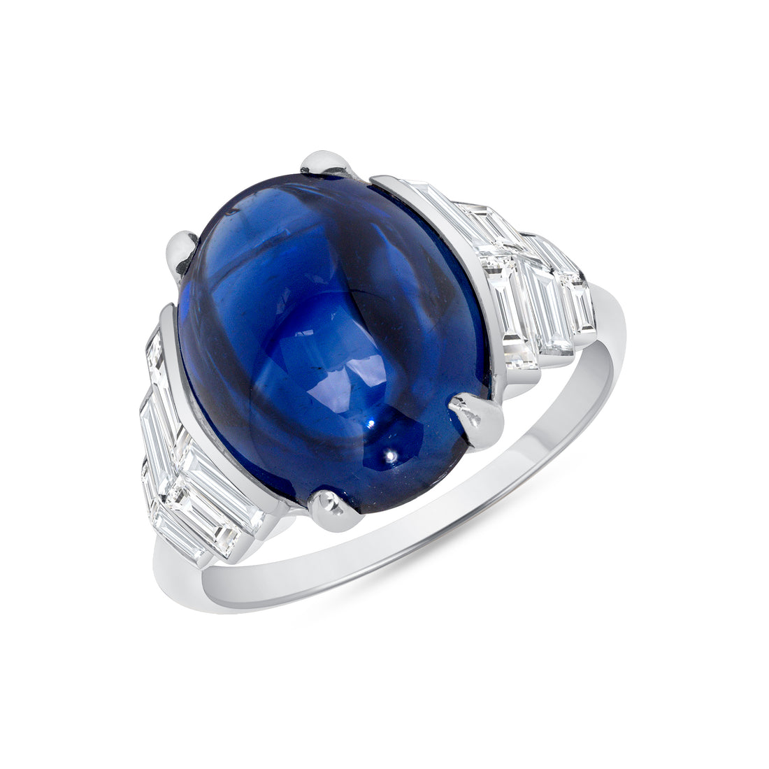 Sapphire Cabochon &amp; Diamond Side Accents Ring