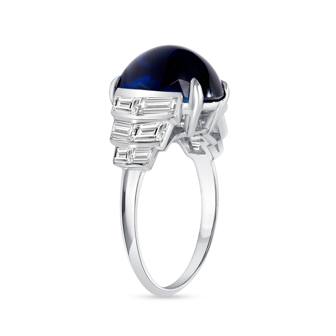 Sapphire Cabochon &amp; Diamond Side Accents Ring