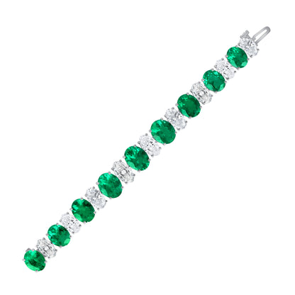 Oval Cut Colombian Emerald and White Diamond Bracelet