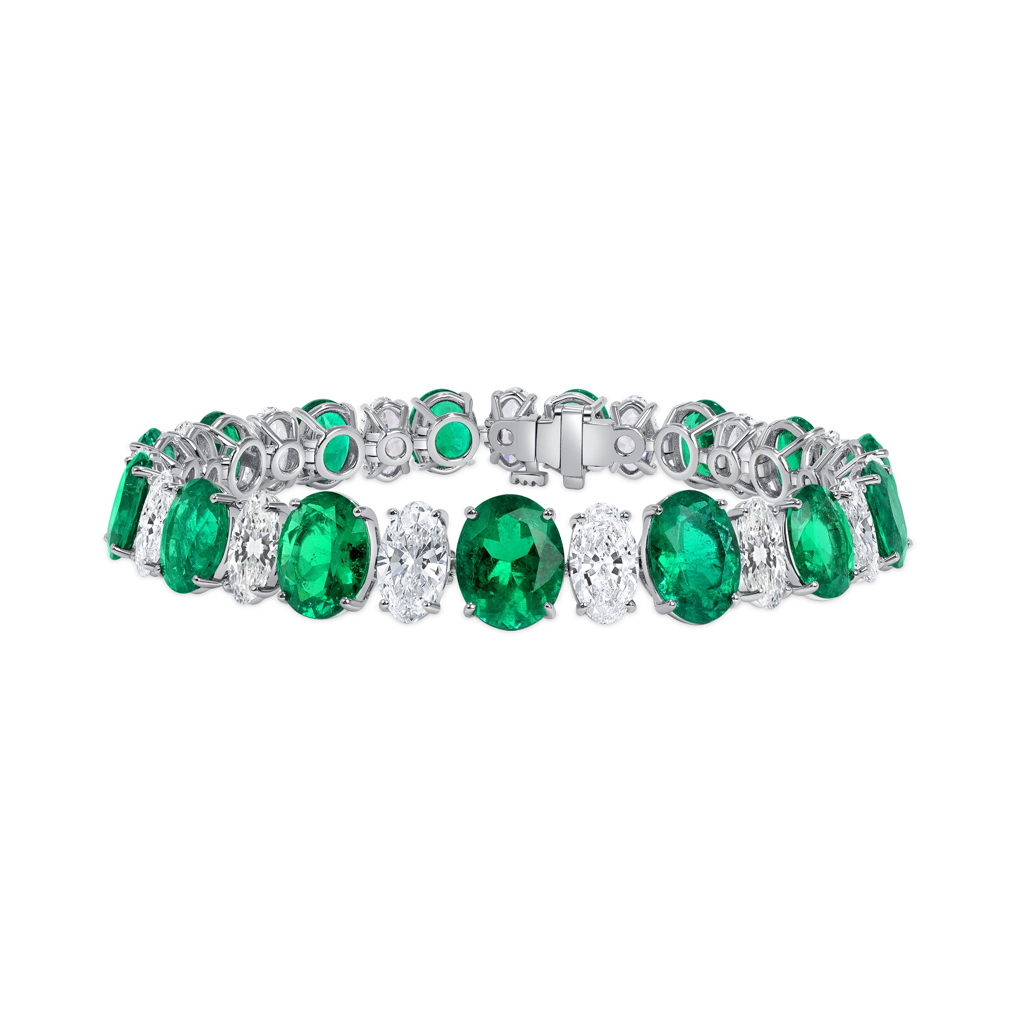 Oval Cut Colombian Emerald and White Diamond Bracelet