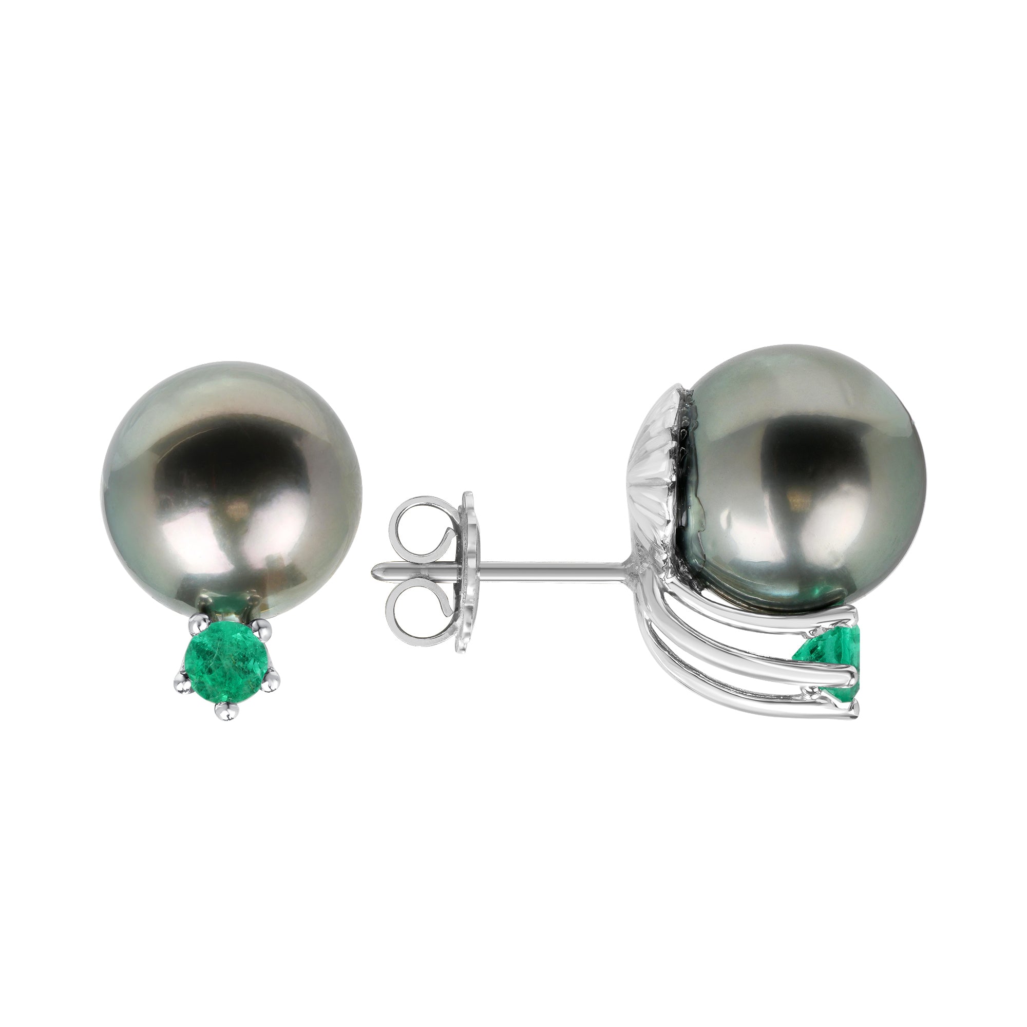 Black Pearl and Emerald Stud Earrings