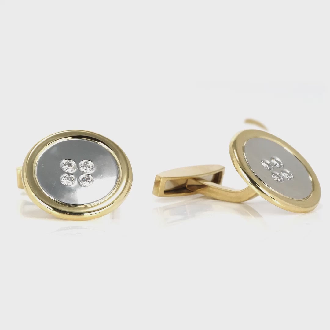 Round Brilliant Diamond Accented Button Cufflinks