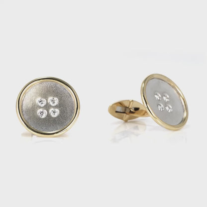 Round Brilliant Cut Diamond Accented Button Cufflinks